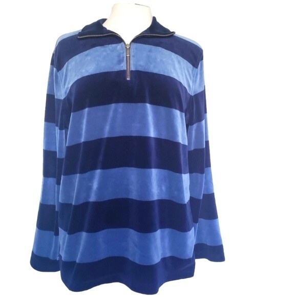 LAUREN RL Super Soft PullOver Blue Striped Hoodie - Picture 1 of 12